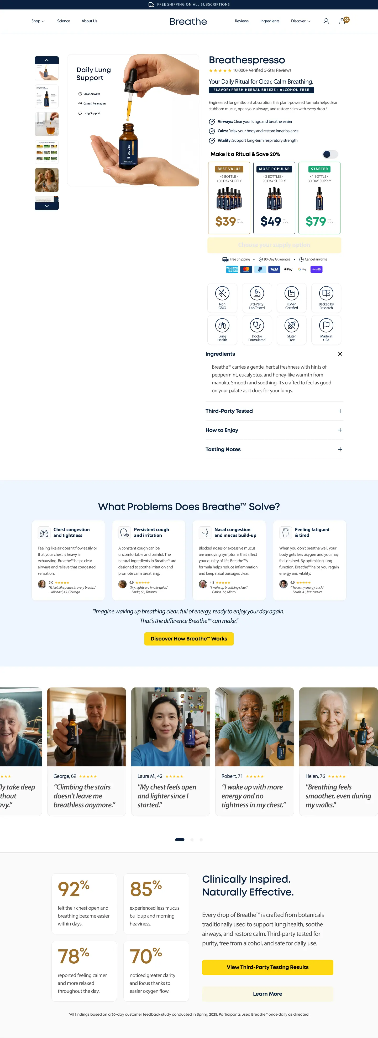 Breathe product page design preview