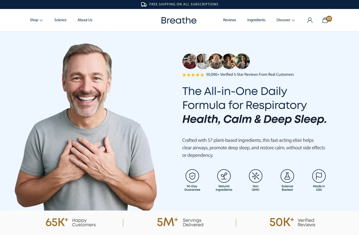 Breathe — woman holding BreathePM and BreathePresso products
