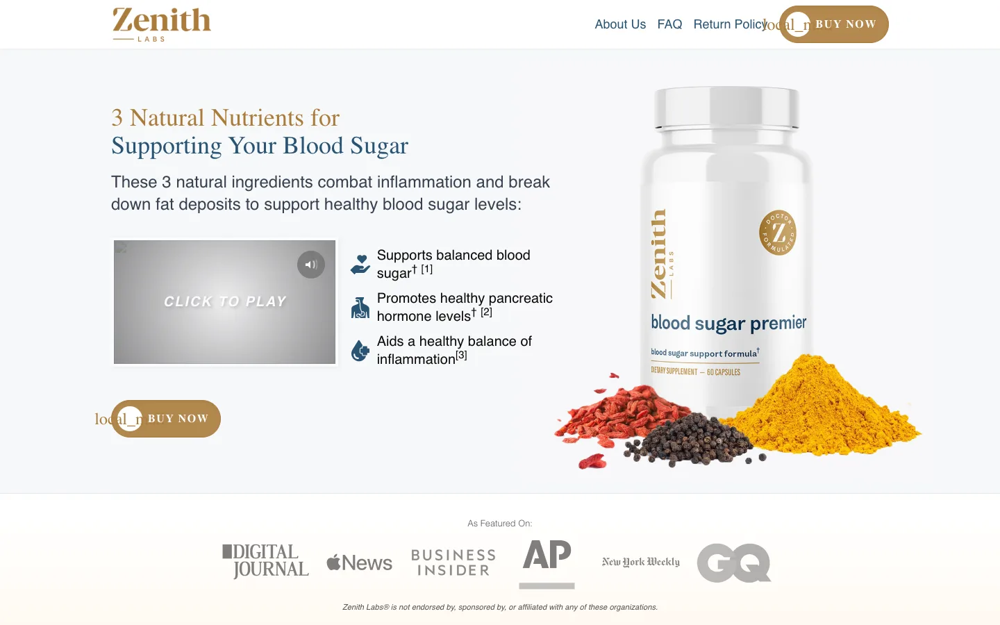 Support Your Blood Sugar landing screenshot