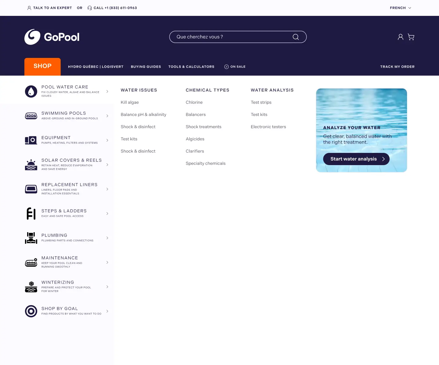 GoPool megamenu desktop