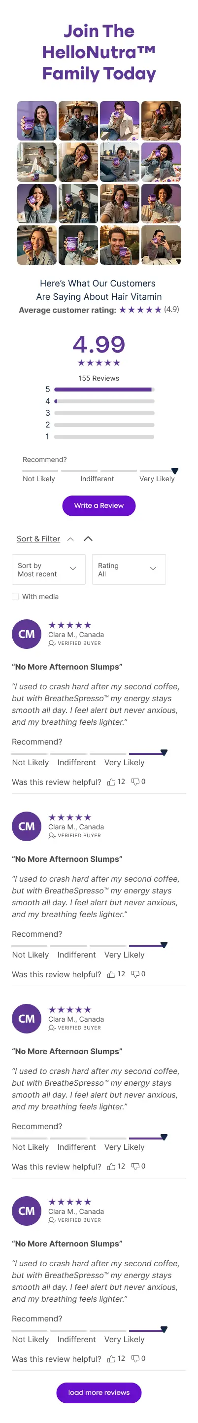 HelloNutra UGC and reviews mobile screen