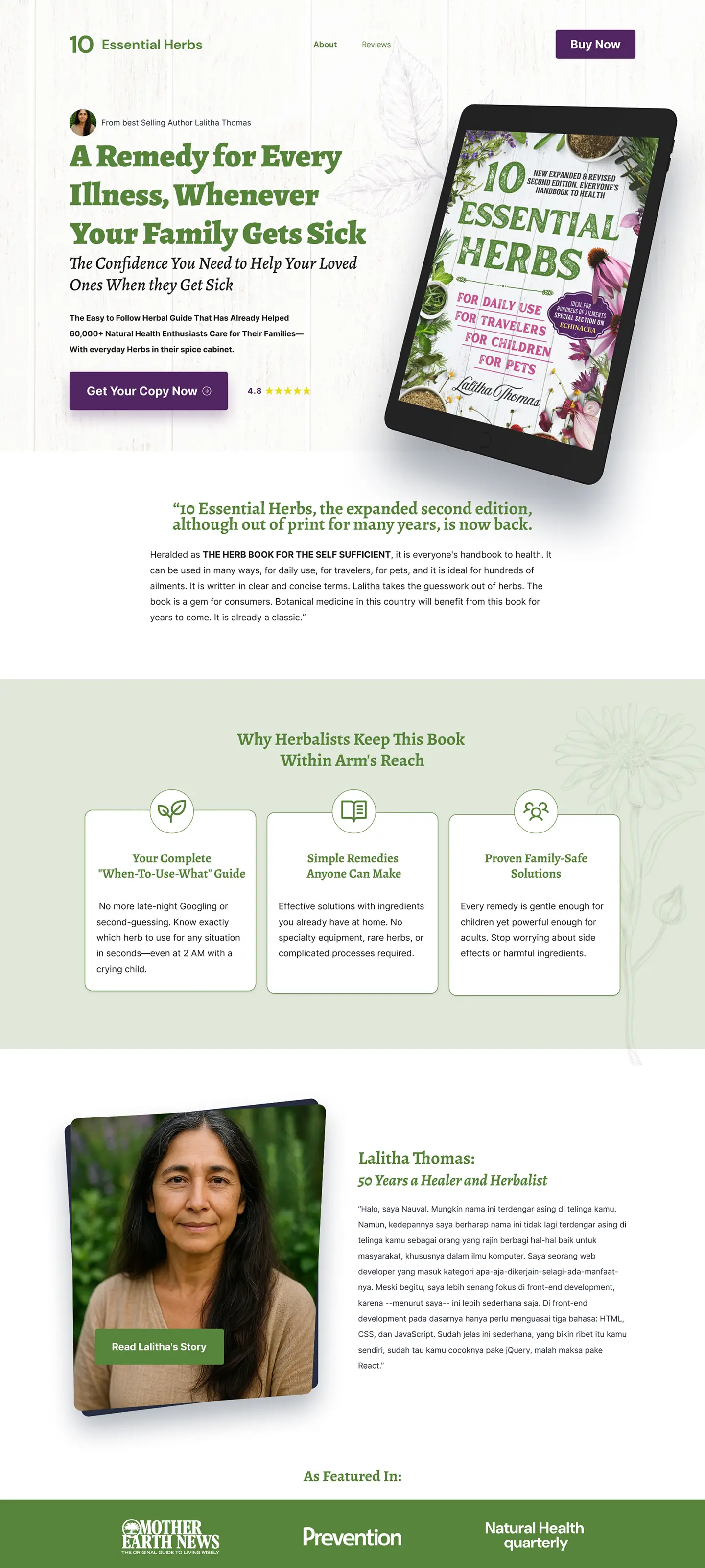 10 Essential Herbs landing page design preview