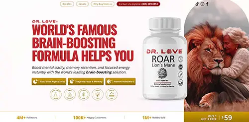 Roar Lion's Mane landing page preview