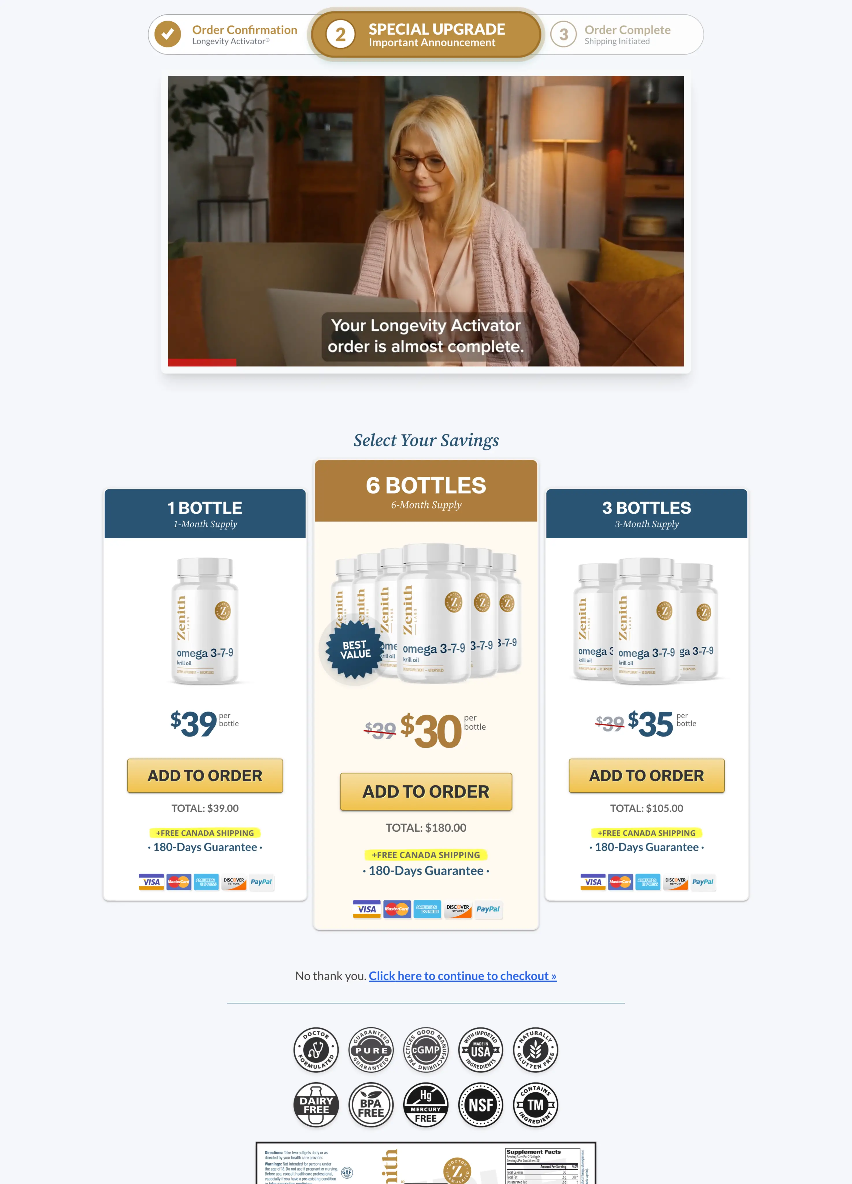 Longevity Activator second upsell