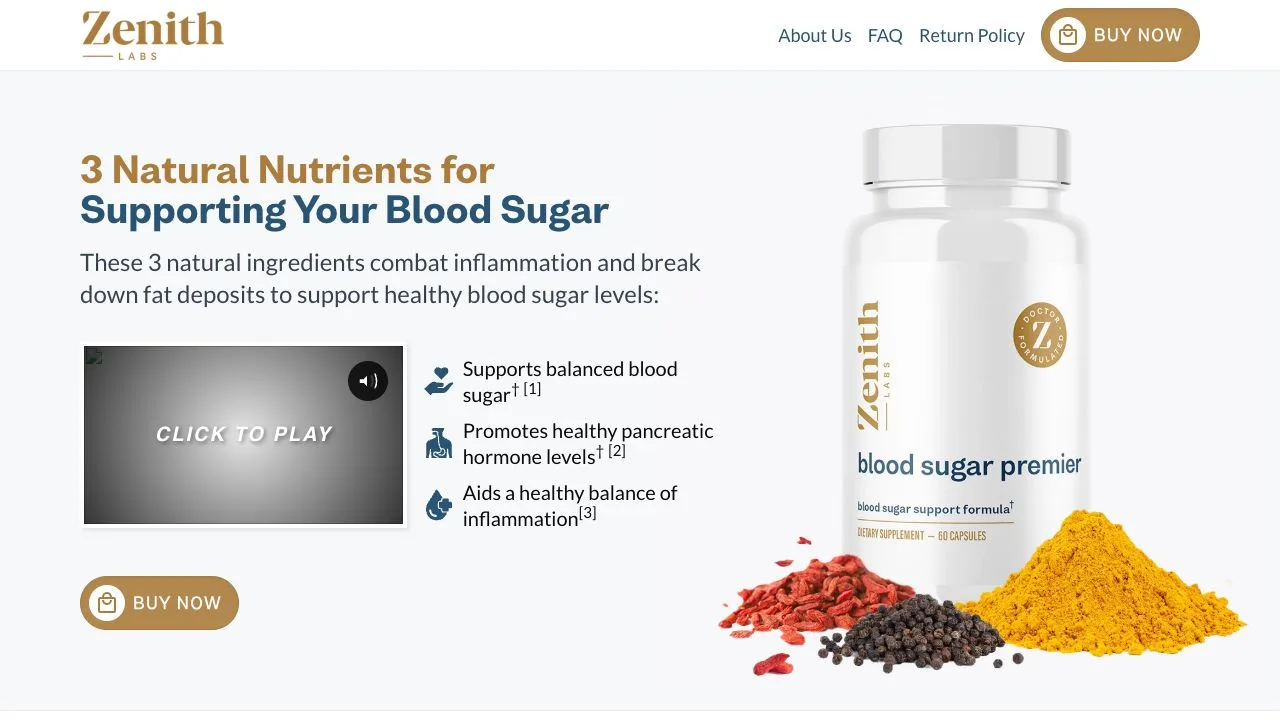 Support Your Blood Sugar landing screenshot