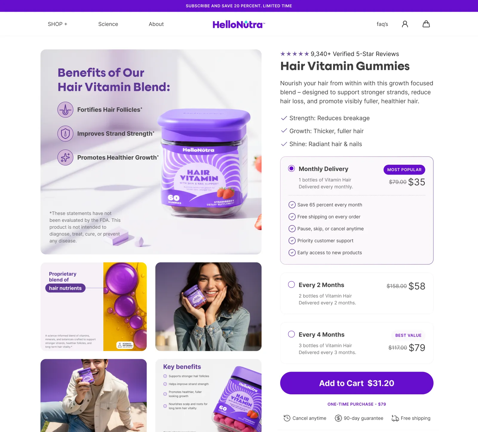 HelloNutra PDP: bundle offer block with product packs and saving claim.