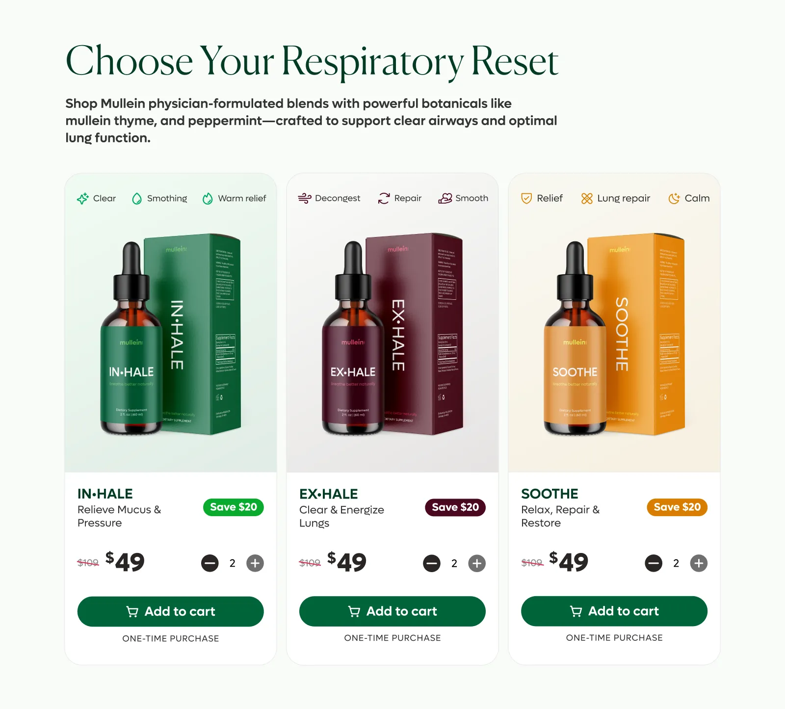 Mullein product detail purchase column with subscription options, product information and FAQ.