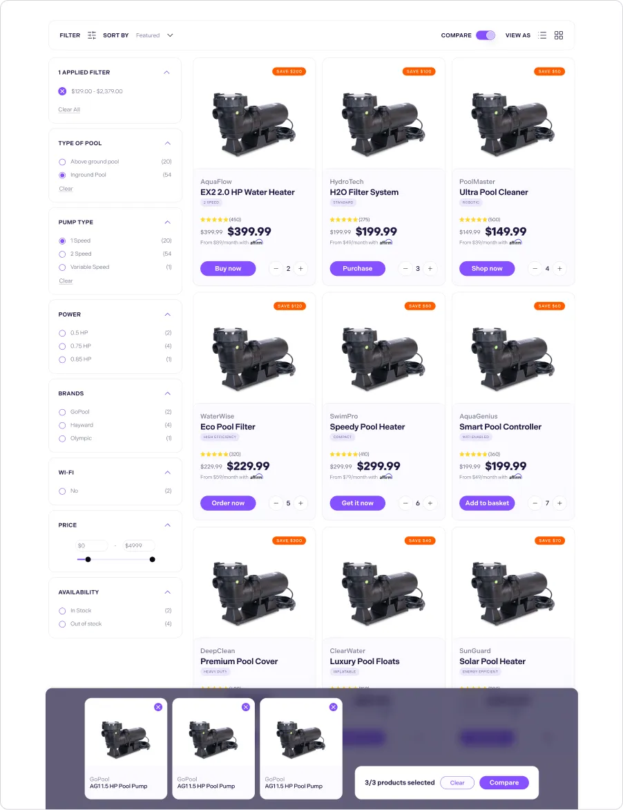 GoPool desktop product listing page