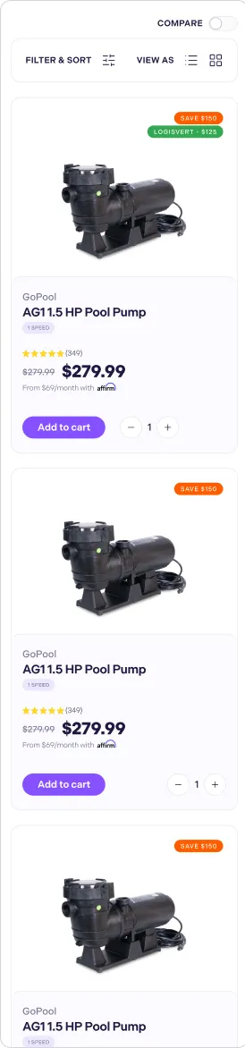 GoPool mobile product listing page