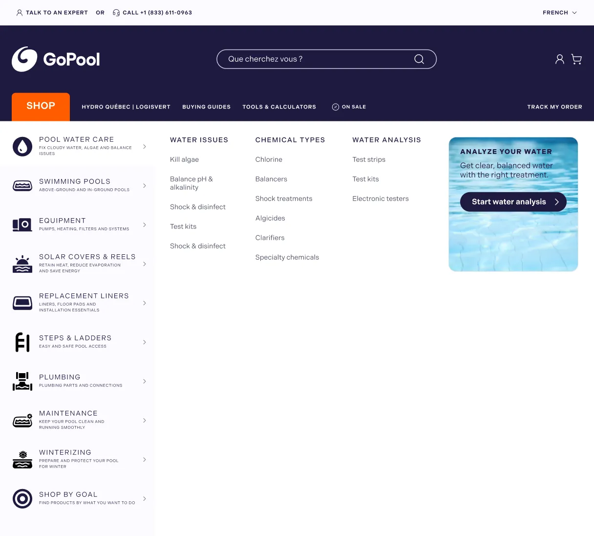 GoPool desktop mega menu navigation