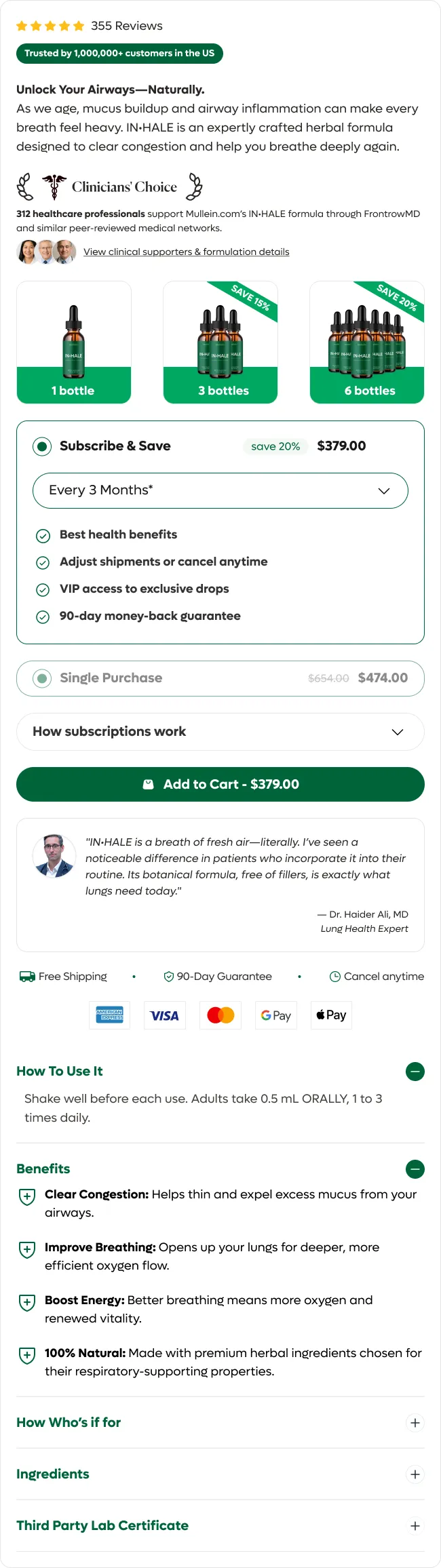 Mullein PDP variant right column with product information and FAQ.