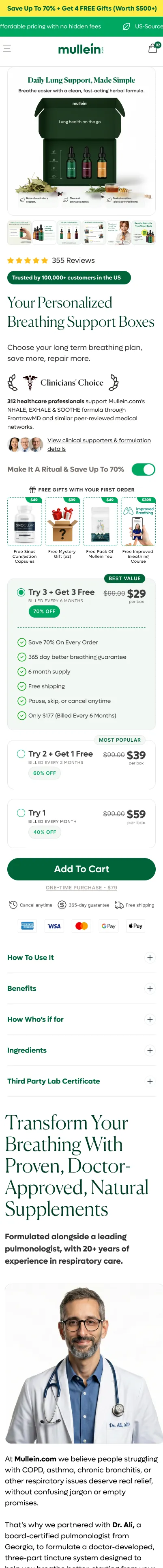 Mullein mobile landing page.